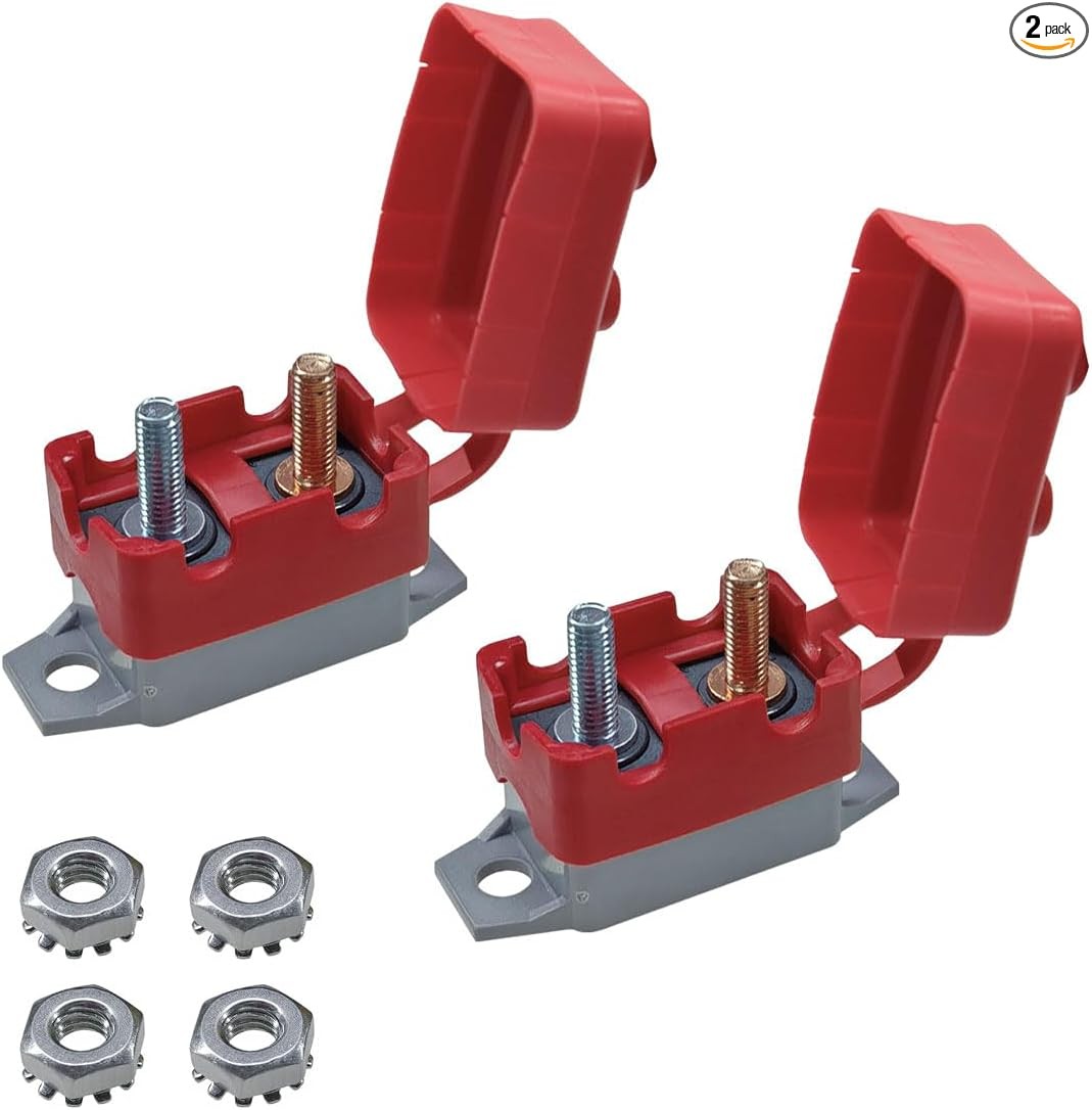 2PCS 20A DC 12V-24V Automatic Reset Circuit Breaker with Cover Stud Size: 20A