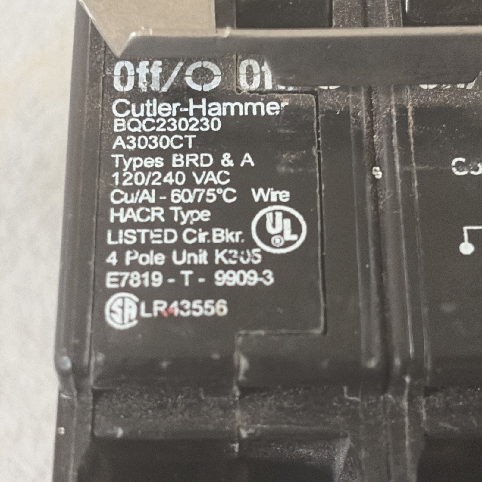 Eaton BQC230230 BR Thermal Magnetic Circuit Breaker ~modified CTL clip removed