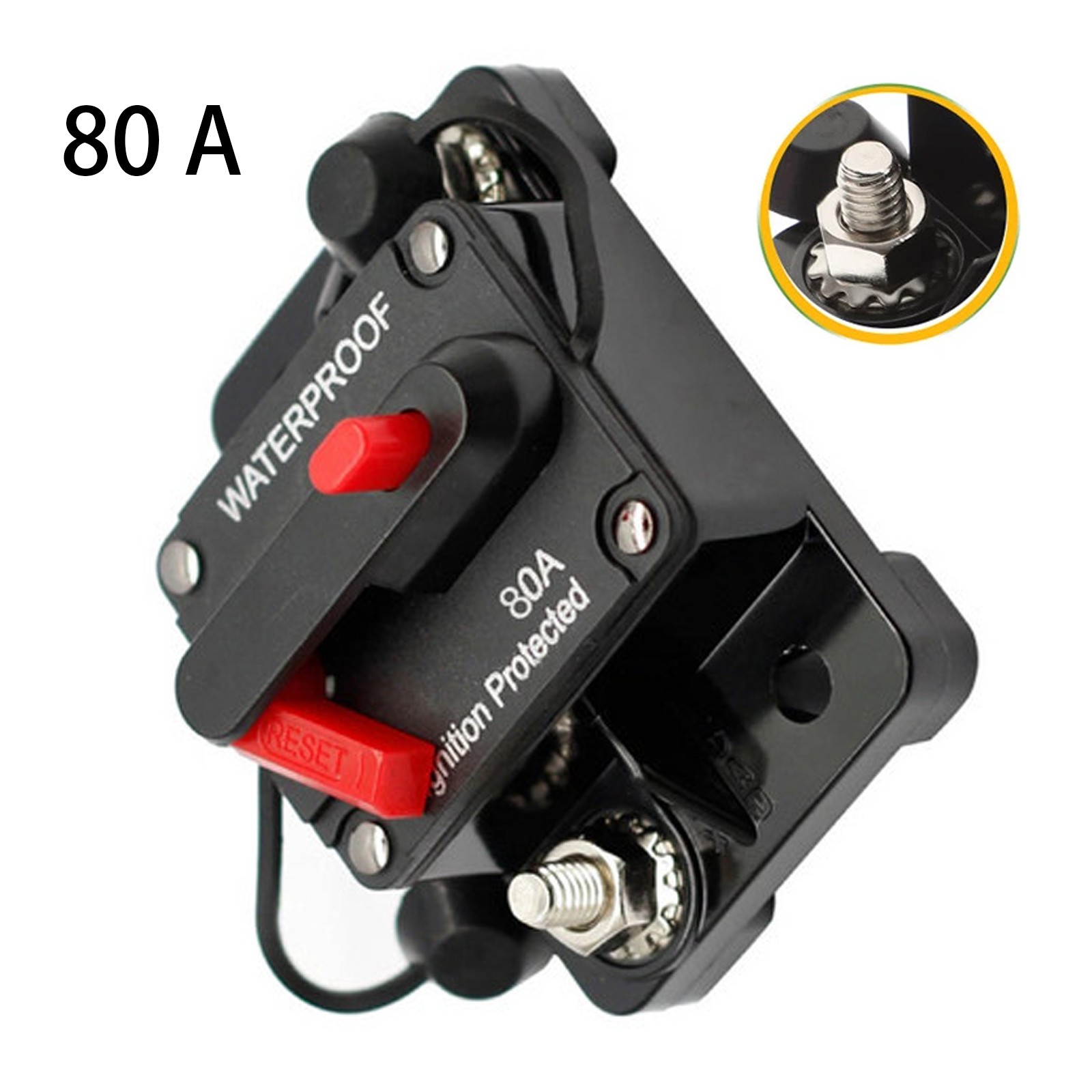 Waterproof Car Circuit Breaker Fuse Reset For Boat Auto DC 80Amp 12V-48V