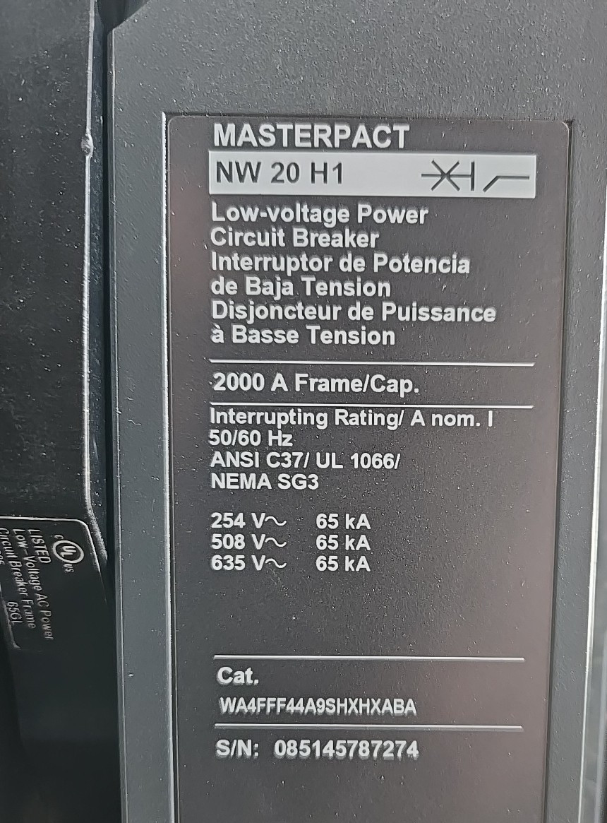 Square D MasterPact Breaker NW20H1 2000A SEE PICS