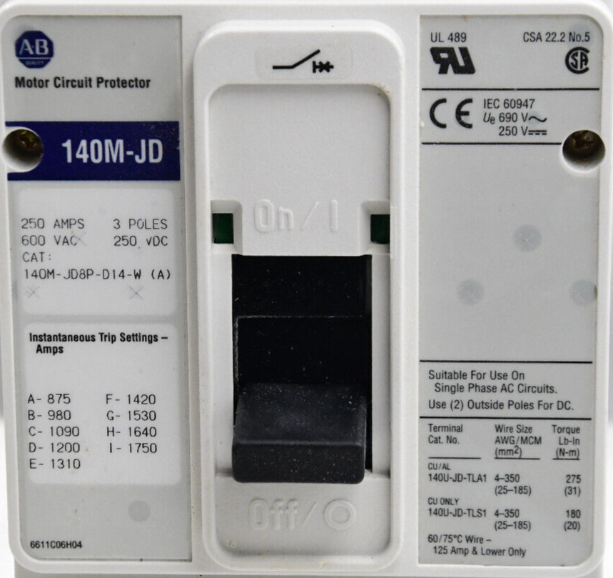 140MJD8PD14W-A Allen-Bradley 140A 600V 3P Motor Circuit Protector -SA