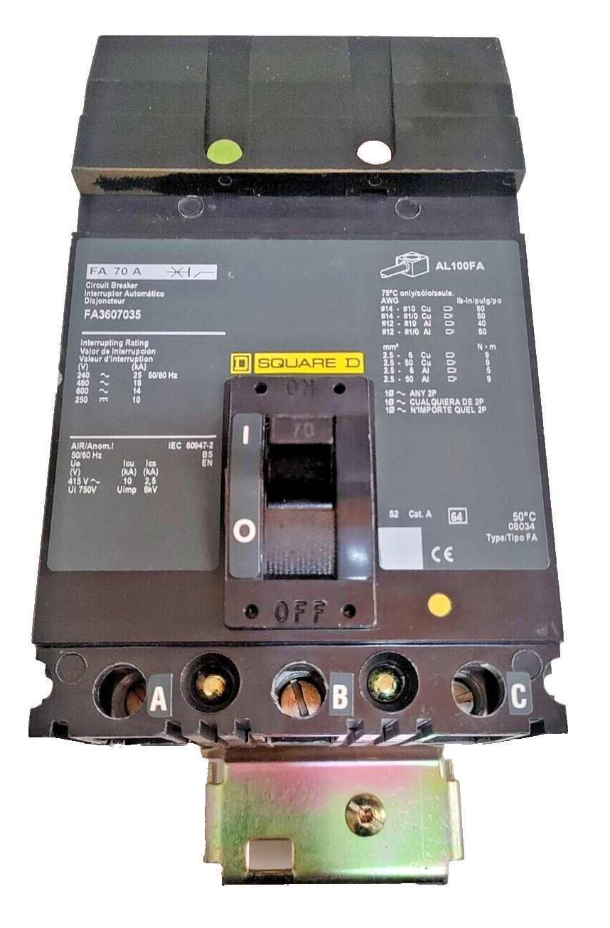 Square D FA3607035 / FA36070 Circuit Breaker 70 Amp 600V