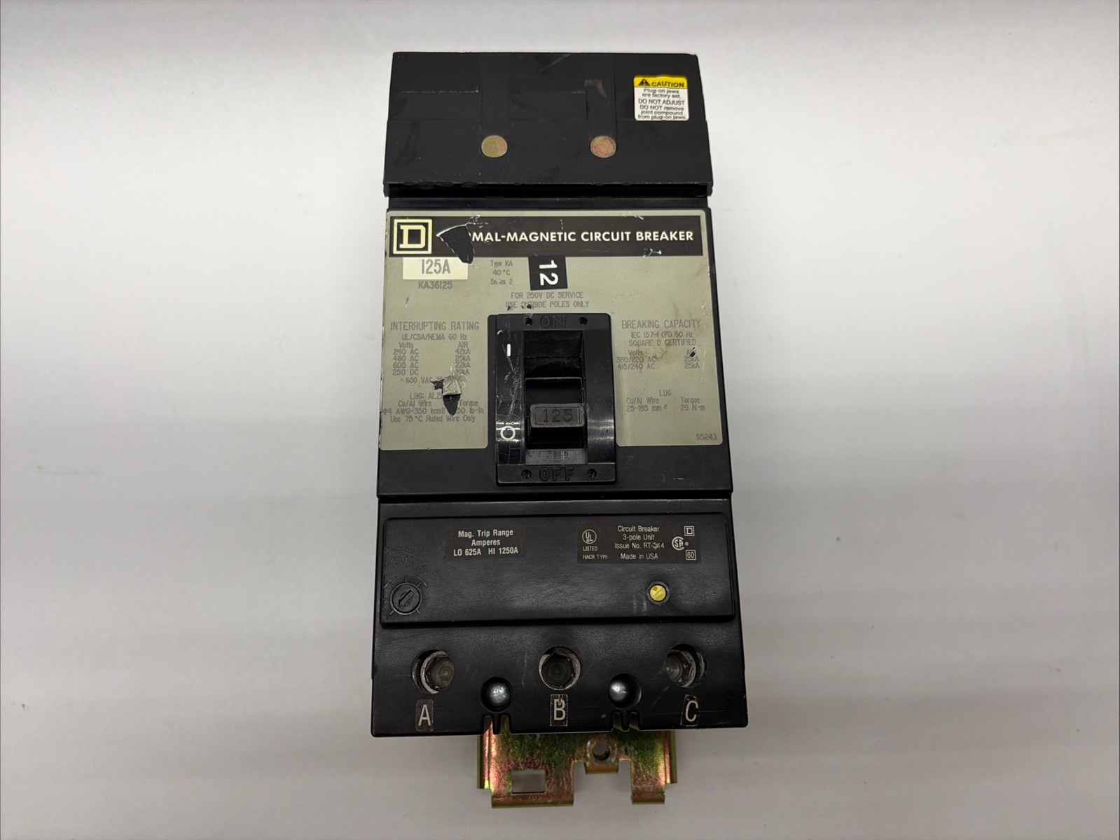Square D KA36125 125A I-Line 3-Pole 600V 25kAIC Circuit Breaker