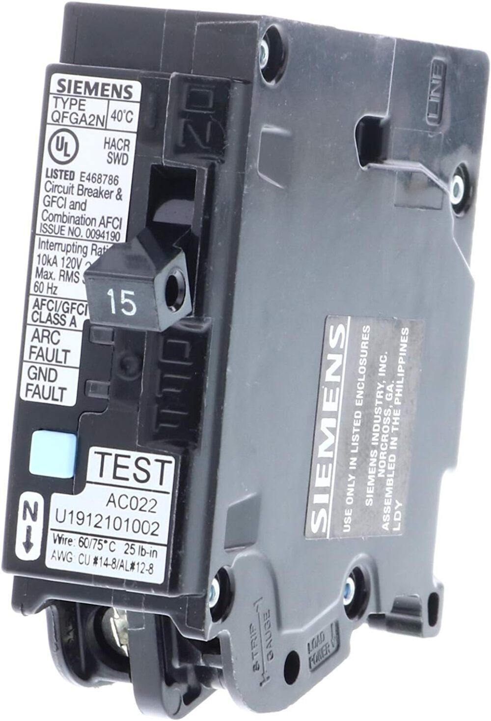 Q115DFN – Siemens Plug-In 120/240V 15A 1 pole circuit breaker 10kA@120V
