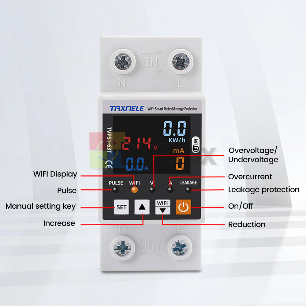 Tuya WIFI Smart Power Protector Overvoltage Leakage Protection Energy Meter