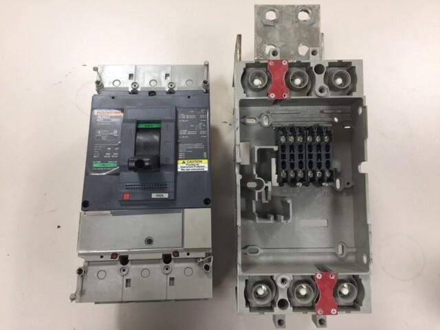 Merlin Gerin NSJ400A Switch w/ 32514 Plug in Base Adapter / (2) Aux 48VDC SHUNT