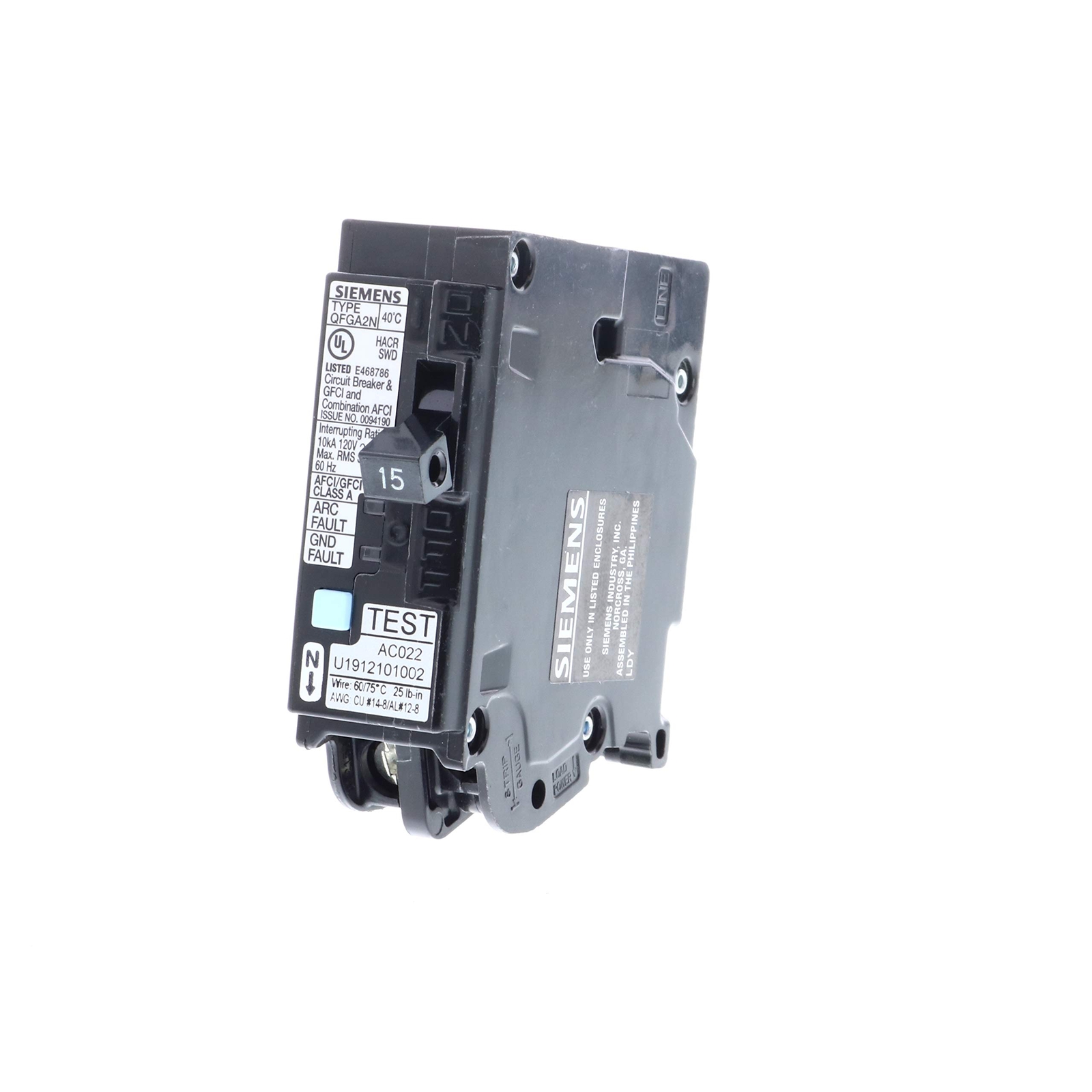 Siemens Dual Function Circuit Breaker GFCI AFCI 10000 AIC Plug On Neutral