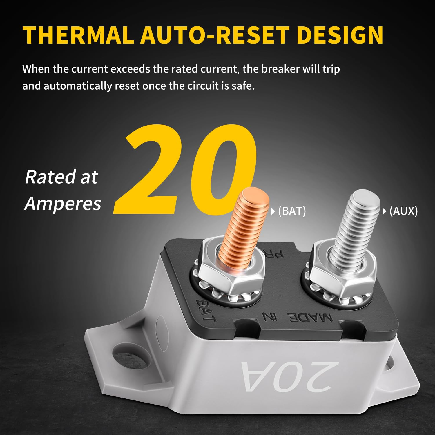 20Amp Automatic Reset Circuit Breaker 12V-24V DC for Automotive Marine Boat Car