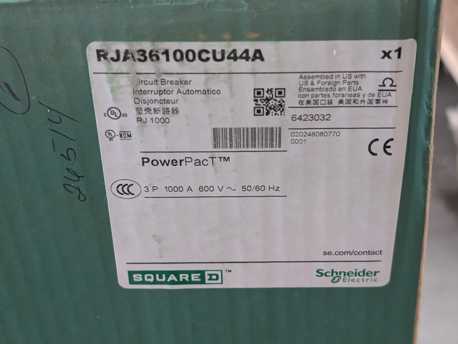 NEW 1000A Schneider RJA36100CU44A PowerPact I-Line Circuit Breaker 600VAC