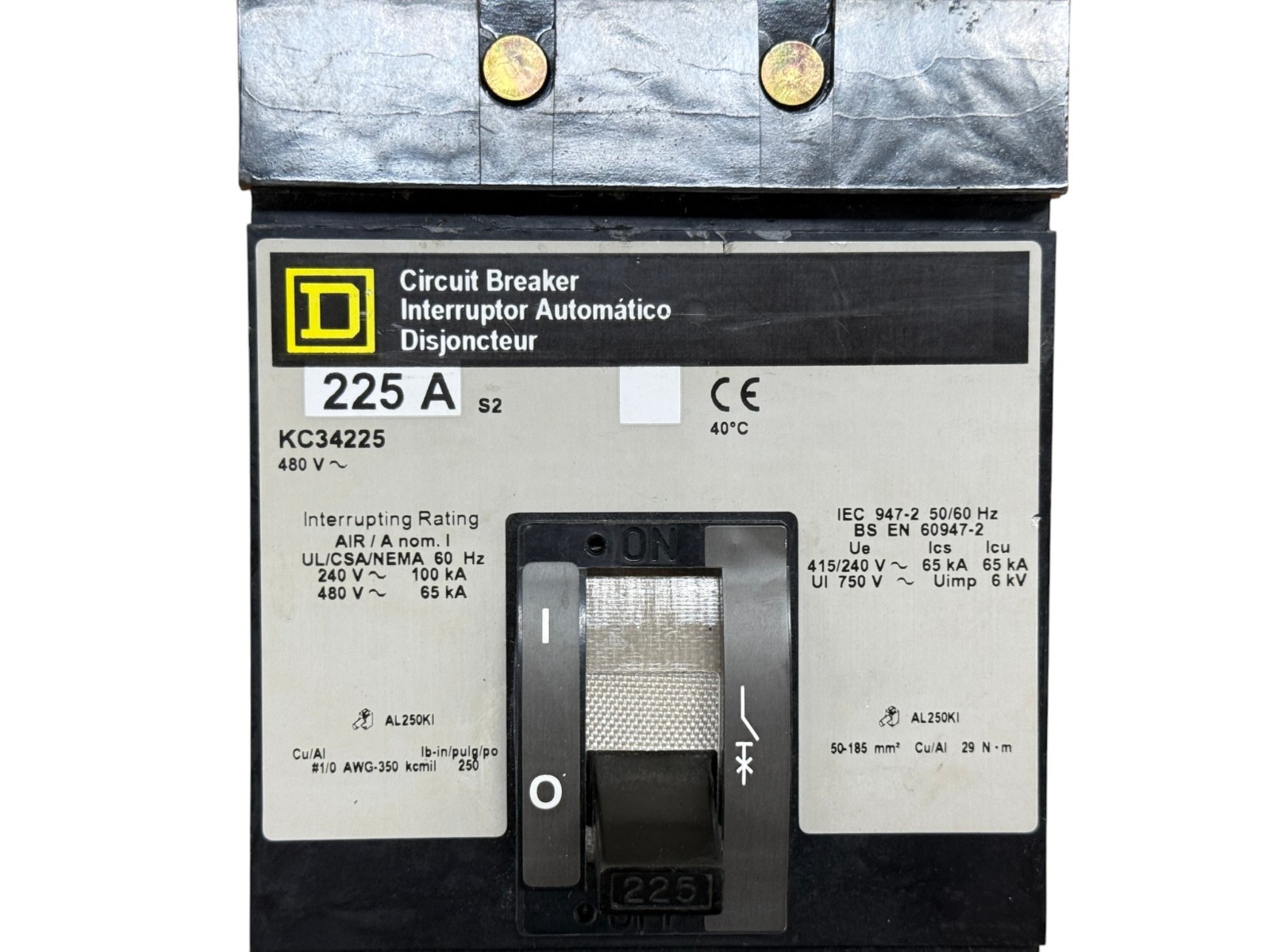 SQUARE D KC34225 225A 3-PHASE 3-POLE 480V K-FRAME I-LINE CIRCUIT BREAKER