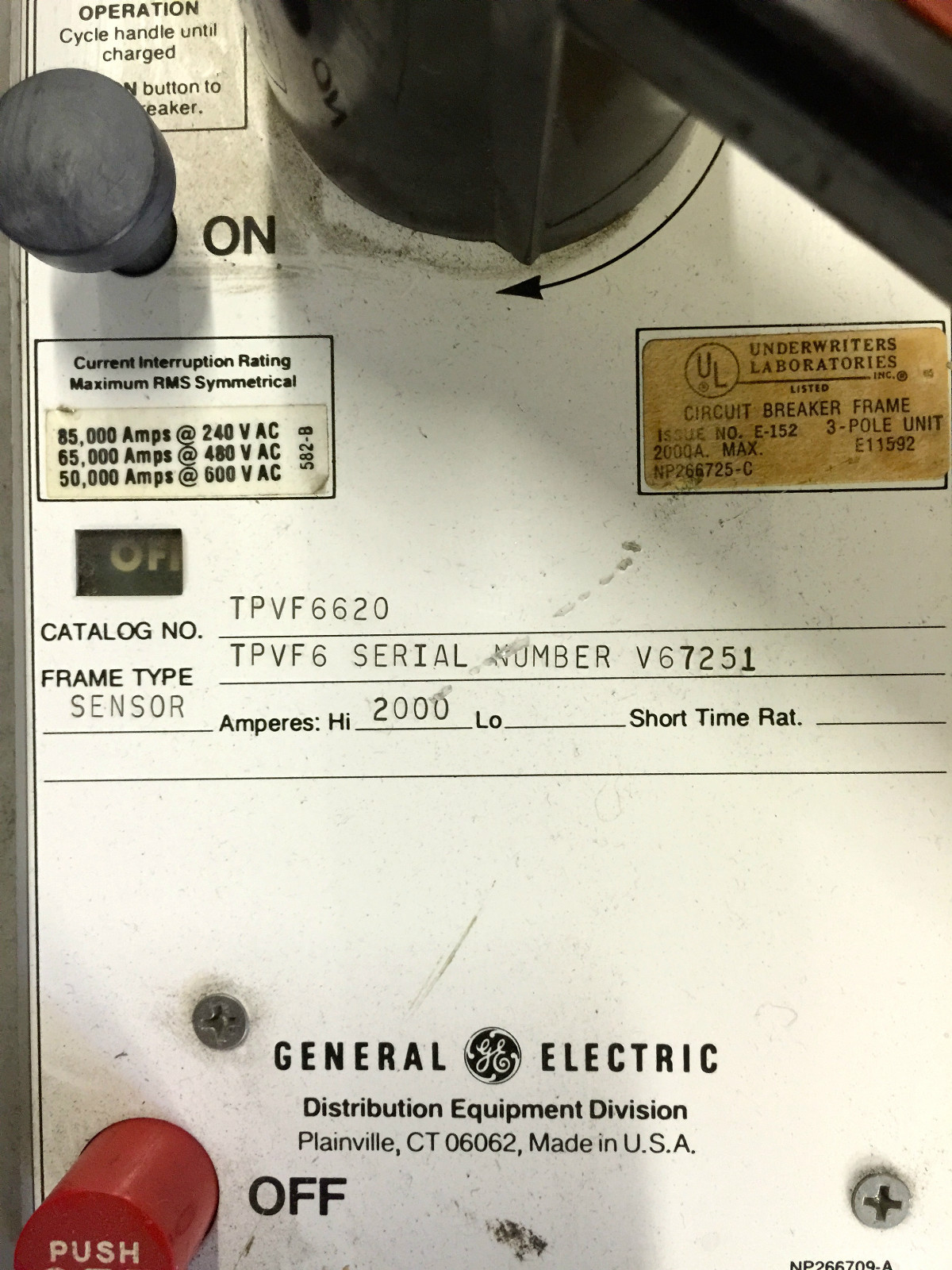 General Electric TPVF6620 2000AMP LI TRIP