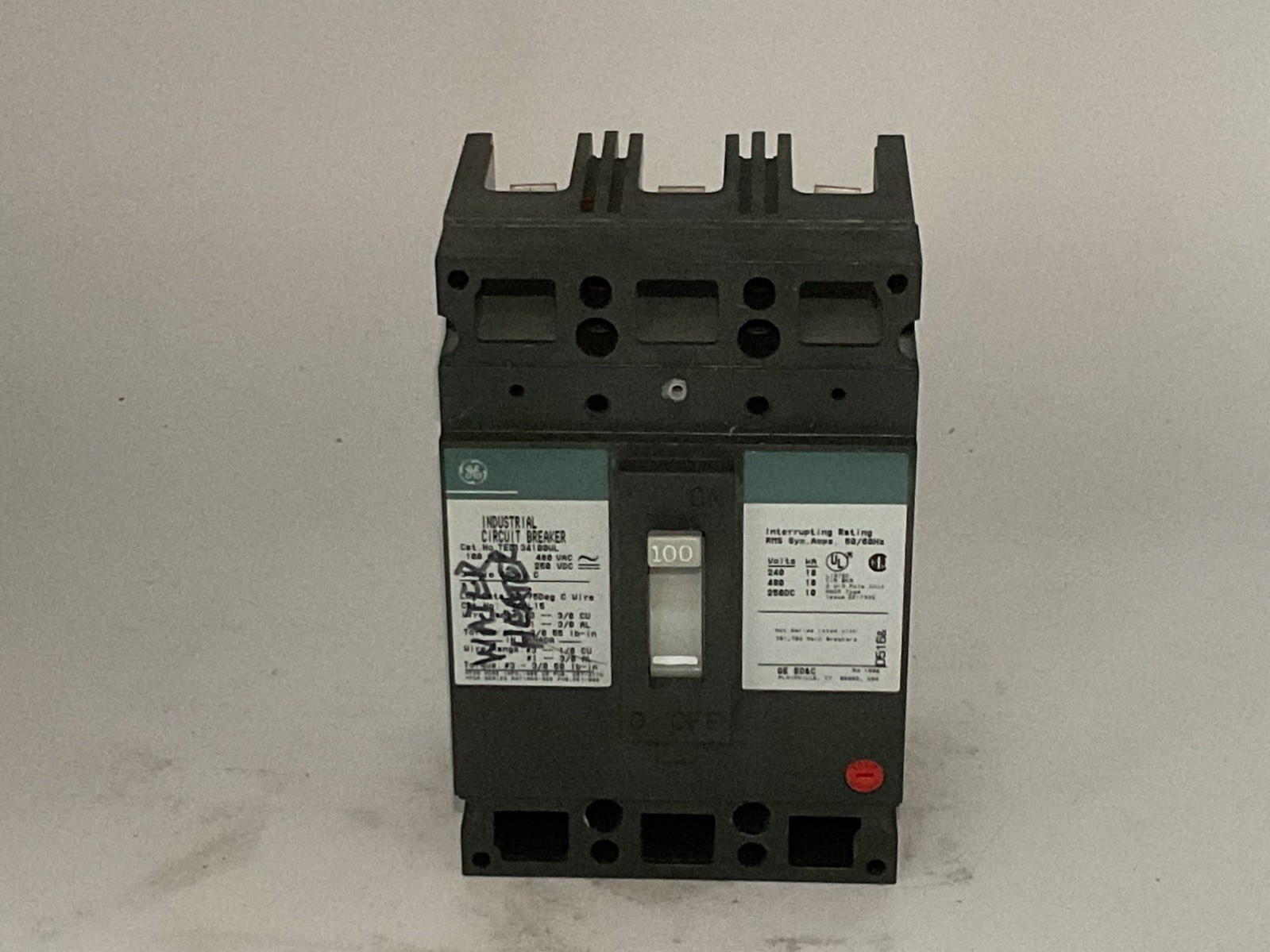 GE THED136100 100A 3-Pole Circuit Breaker Type T 600VAC/250VDC
