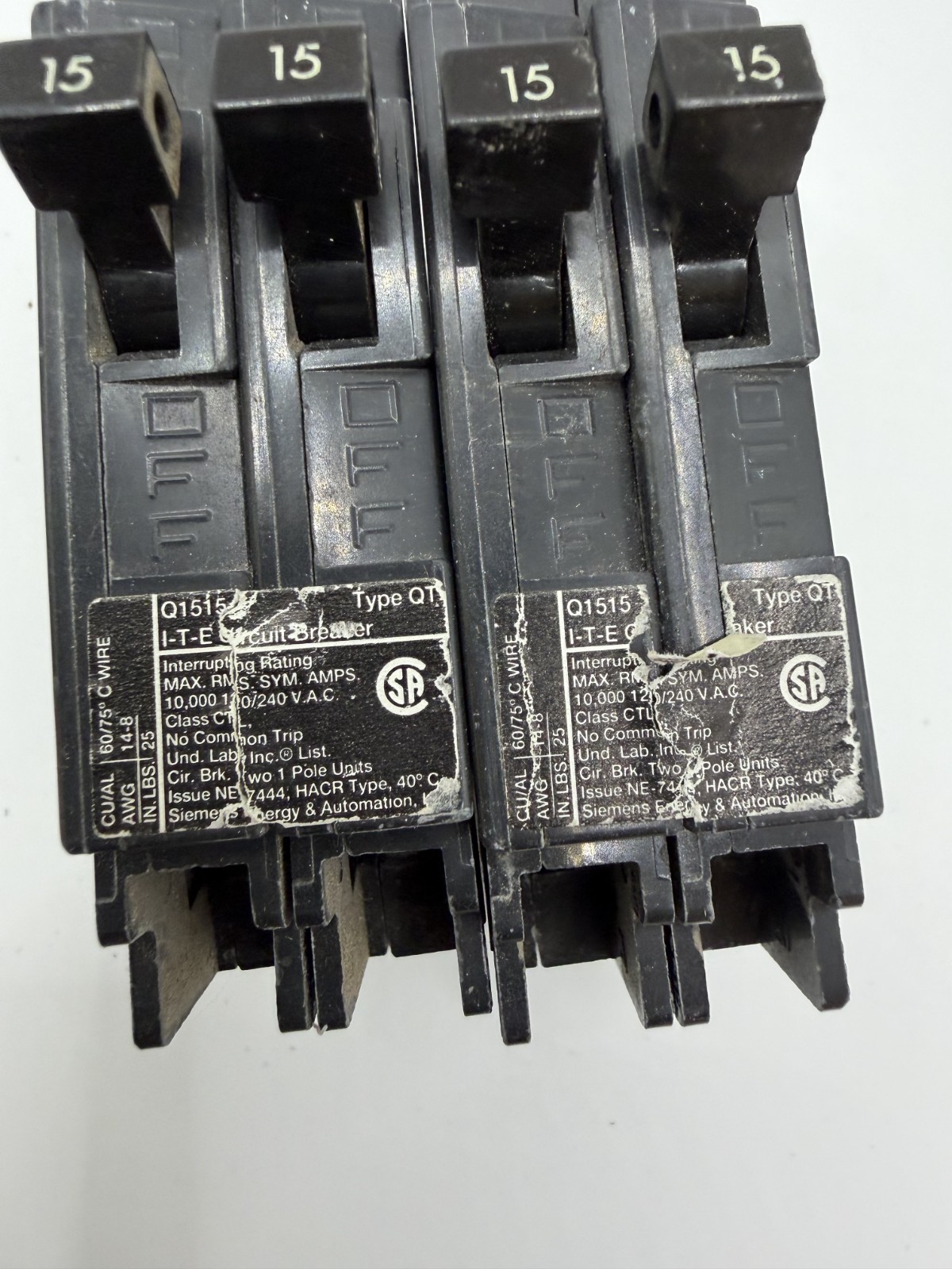 (Lot Of 2) ITE Q1515NC 15A 120V Plug-in Tandem Circuit Breaker – tested & wrnty
