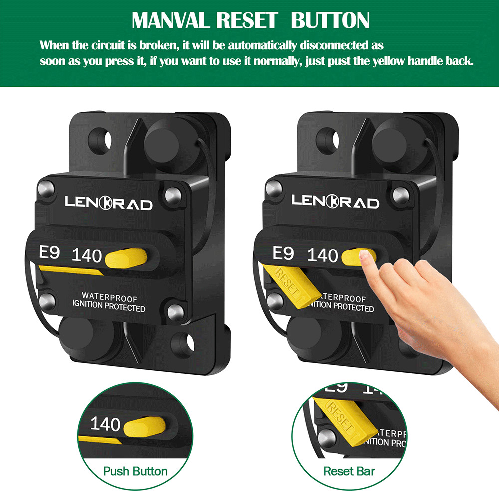 140A Amp Waterproof Circuit Breaker Auto/Marine/Solar 12-48V DC Manual Reset