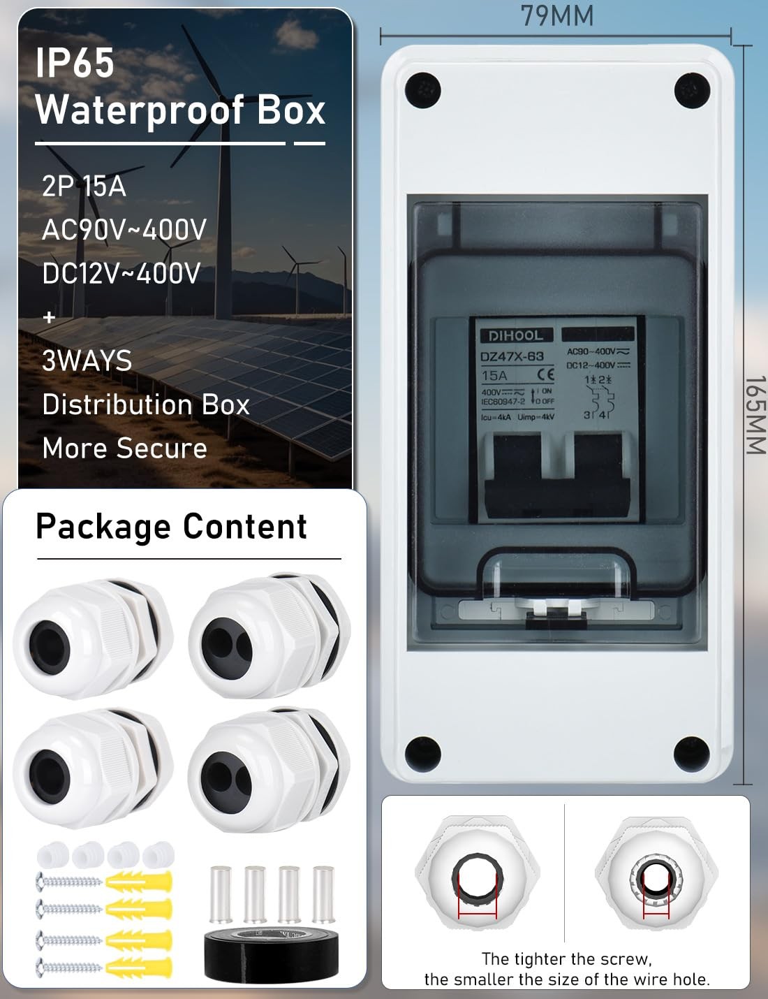 15 Amp Circuit Breaker Box PV Disconnect Switch Solar Isolator 400V DC