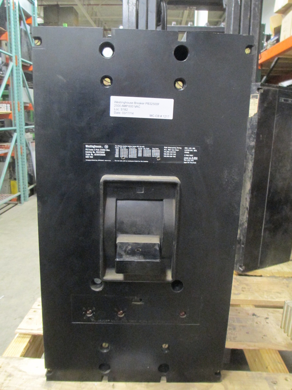Westinghouse PB32500F 2500A Frame 2000A Rated 3p 600V MO/FM Breaker Used E-OK