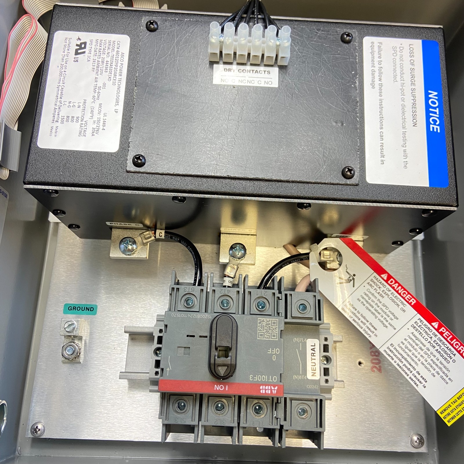ASCO 460120YP20ARCE10 TE02XAS20E1XD 208Y/210V SURGE PROTECTIVE DEVICE 400 SERIES