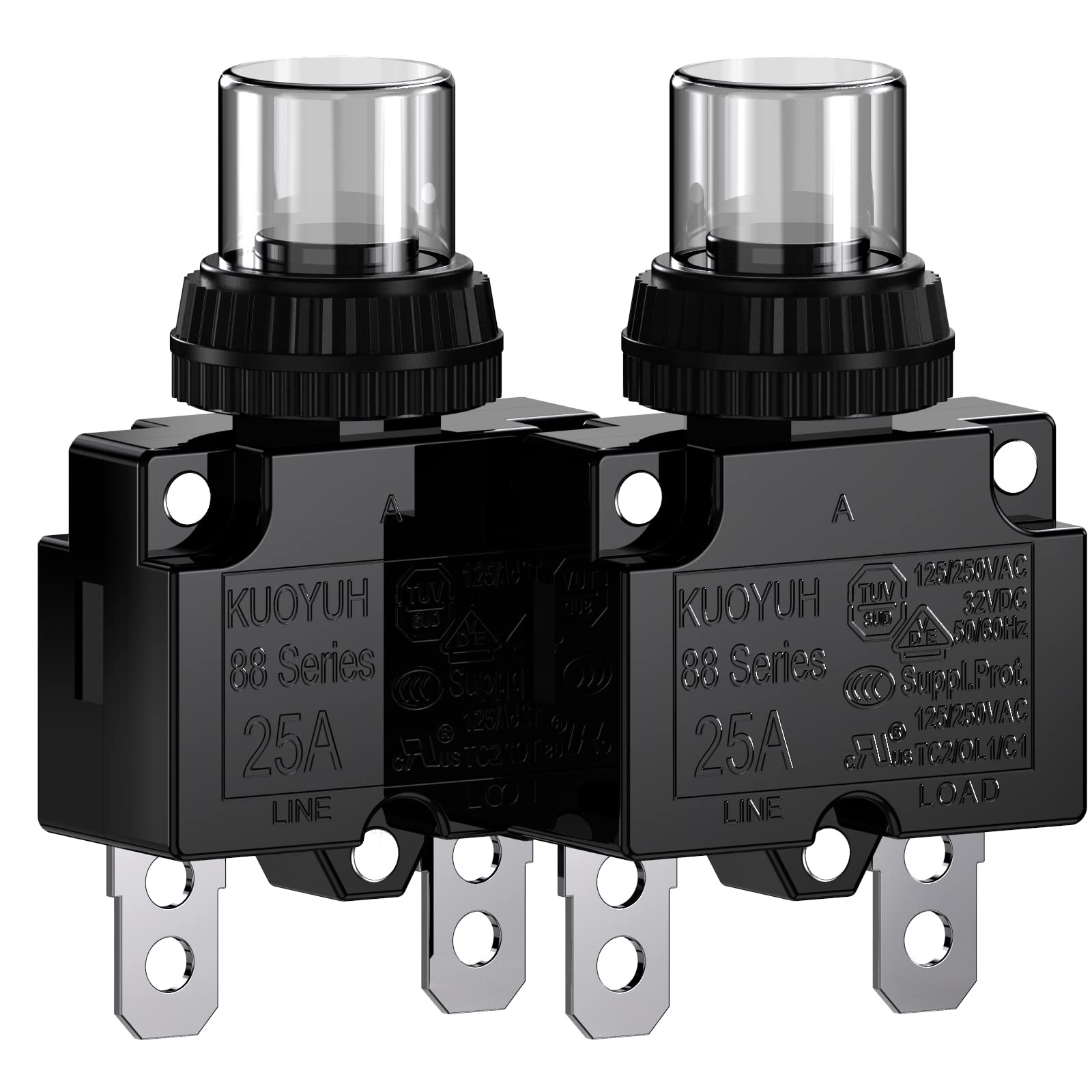 2 PCS 25A 88 Series Thermal Overload Circuit Breaker Push Button Reset Switch