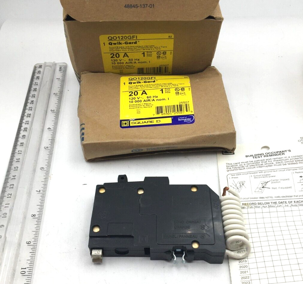 Square D Qwik-Gard Lot of 2 Circuit Breaker & Ground Fault Int. 20A QO120GFI New