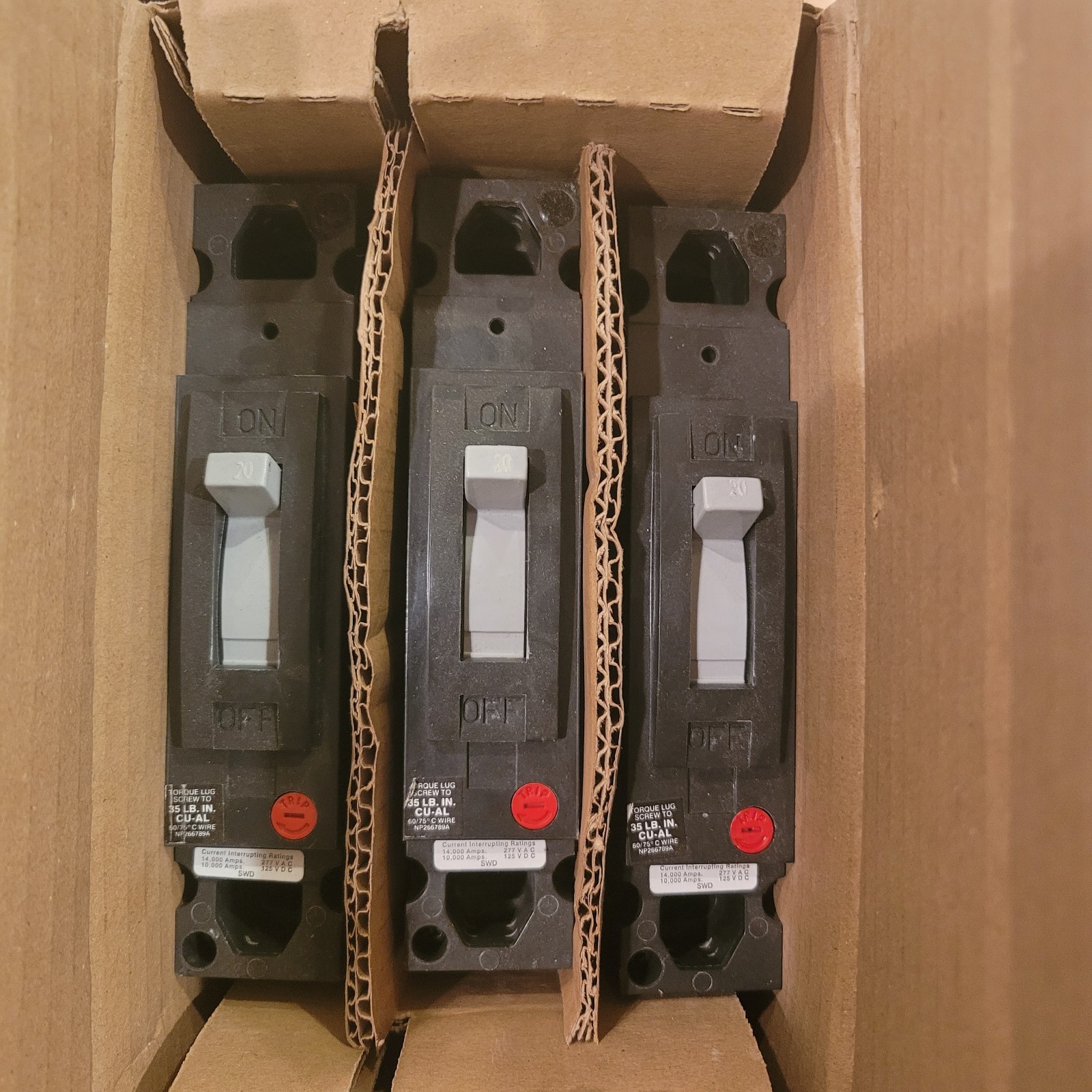 GENERAL ELECTRIC TED113020WL, CIRCUIT BREAKER, 20A, 277VAC/125VDC, 1-Pole, USA