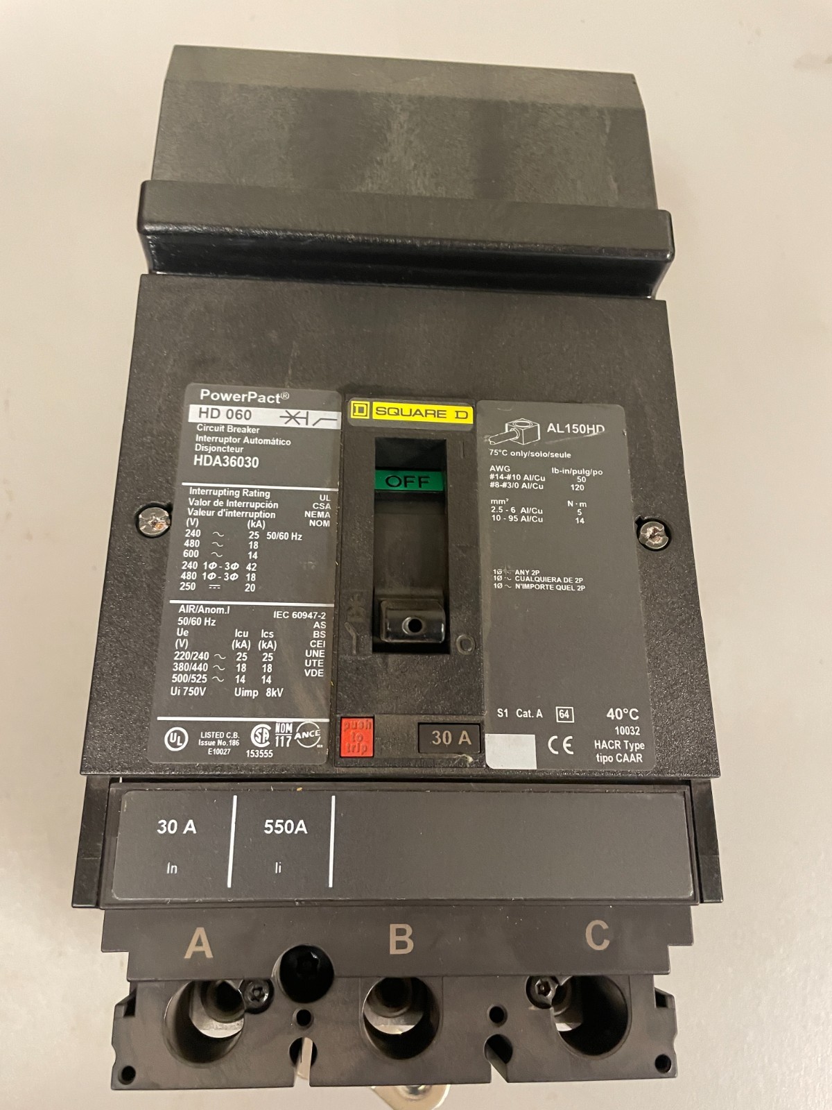 NEW TAKE SQUARE D HDA36030SN POWERPACT I-LINE 3 POLE 30 AMP 480v CIRCUIT BREAKER