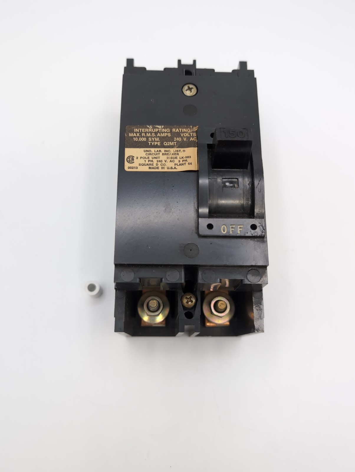 Square D QO 150A Main Breaker W/MountingNuts/Underneath Spacer&Con. Tested