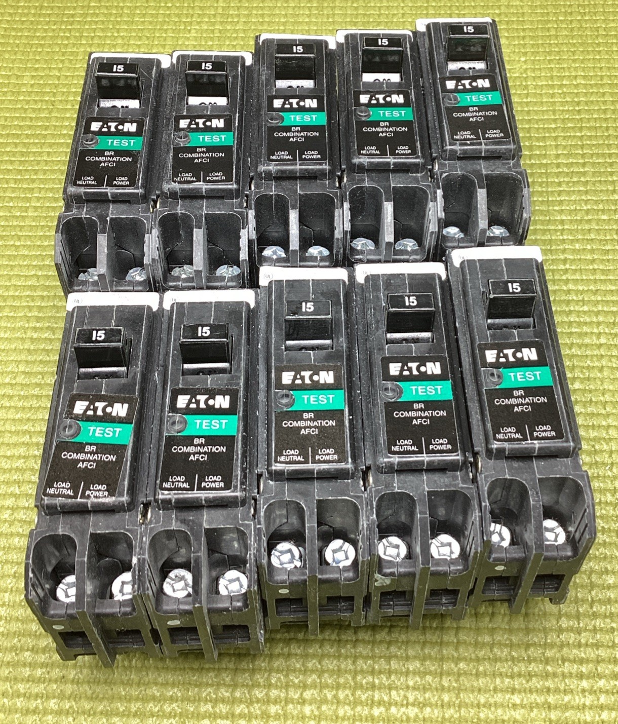 10 New Circuit Breakers Eaton BRP115AF 15 Amp 1 Pole 120V AFCI Plug-On Neutral @