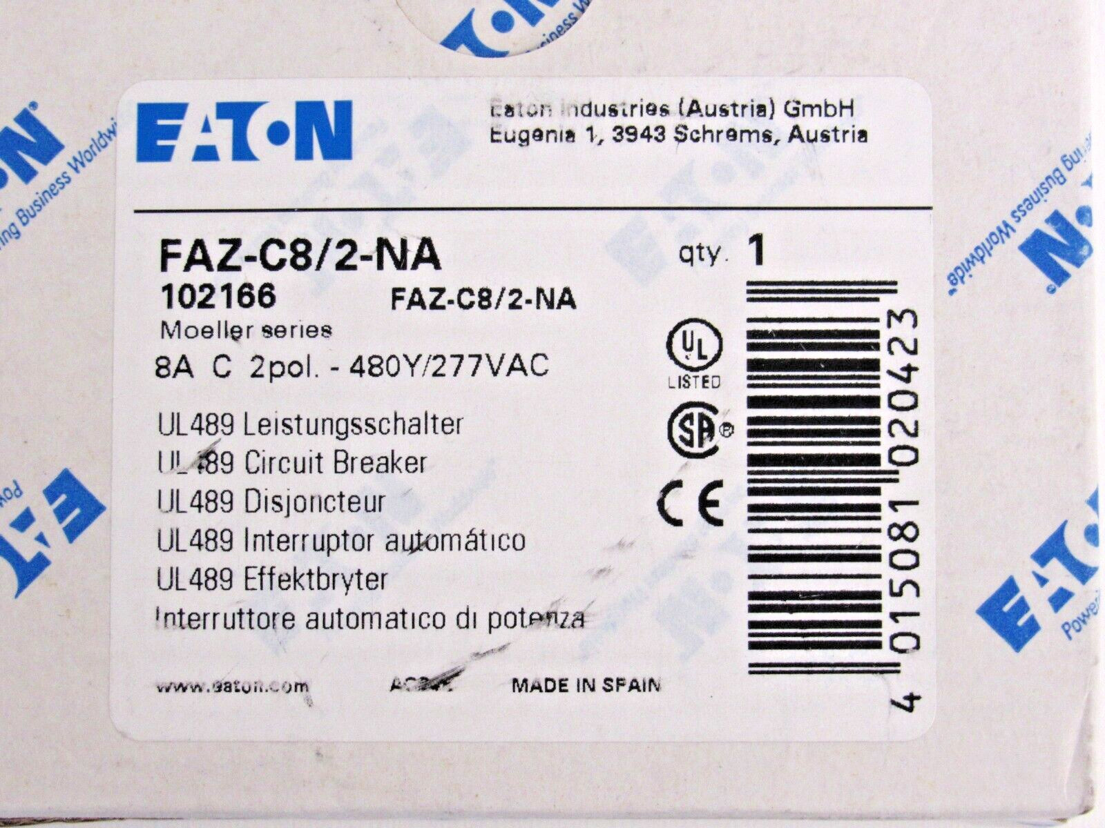 Eaton FAZ-C8/2-NA 2 Pole 8A Trip C Miniature Circuit Breaker 102166 D-18