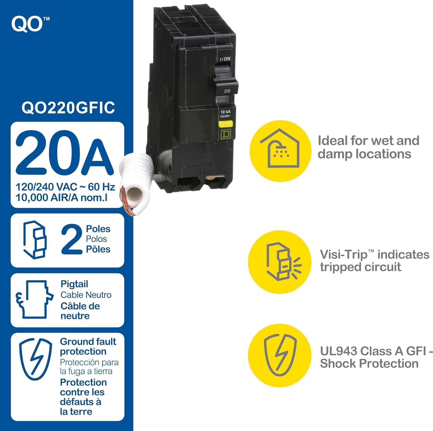 Square D by Square D – QO220GFICP QO Circuit Breaker, 20-Amp, 120/240V, 2-Pol…