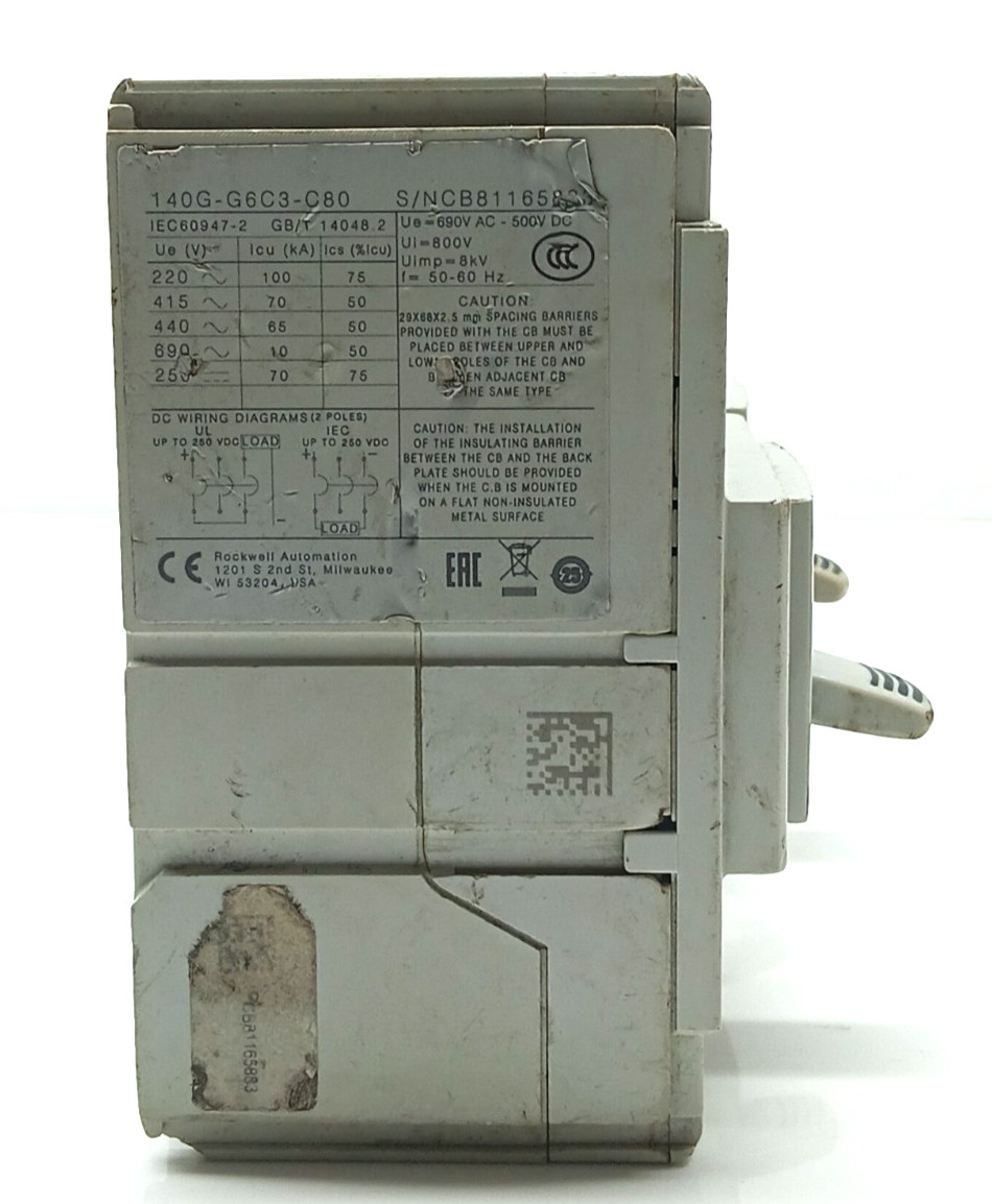 USED ALLEN BRADLEY 140G-G6C3-C80A SER A. CIRCUIT BREAKER 3 POLE 80 AMPS / LOT OF