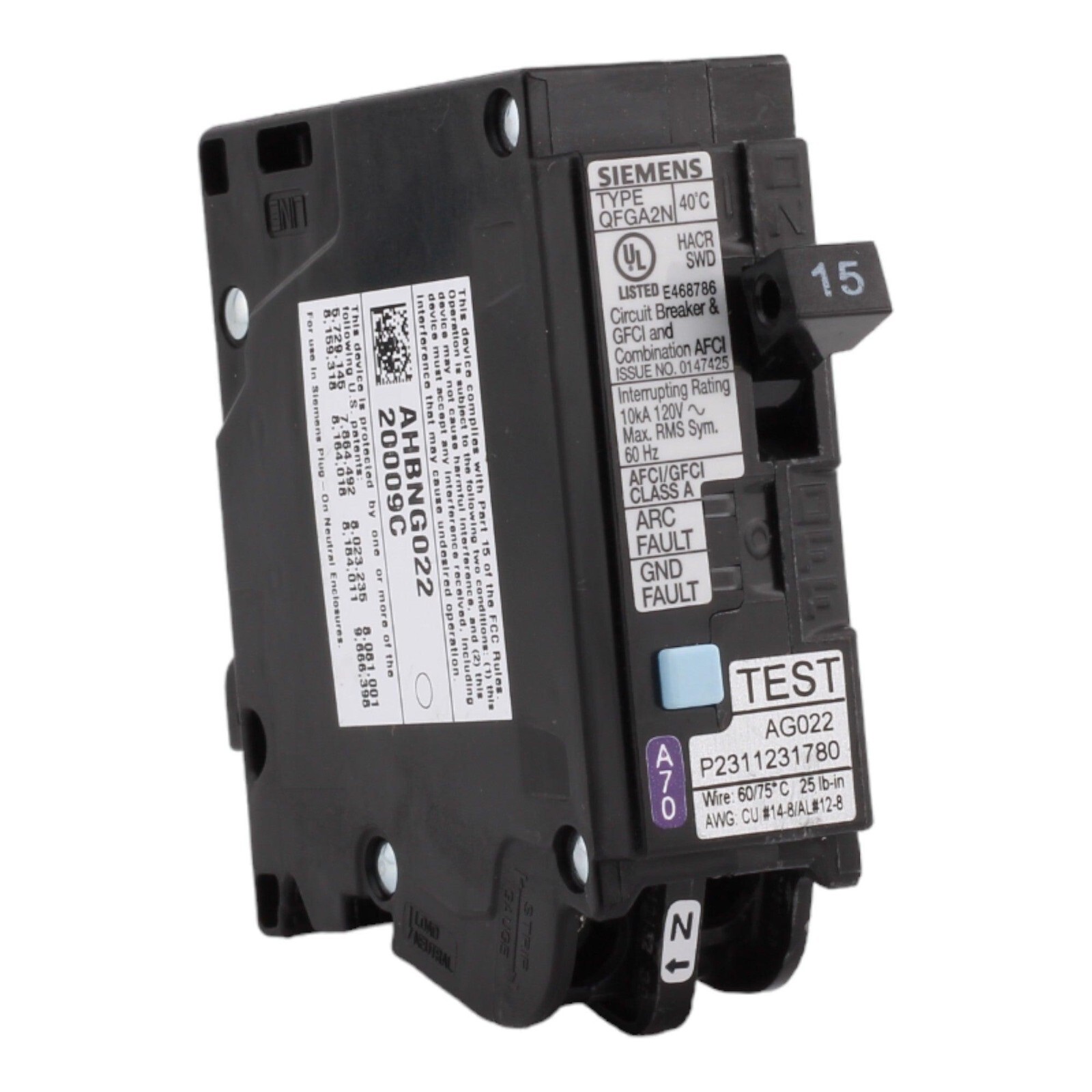 NEW Siemens Q115DFN 15A GFCI/AFCI 1 Pole 120V Circuit Breaker Dual Function