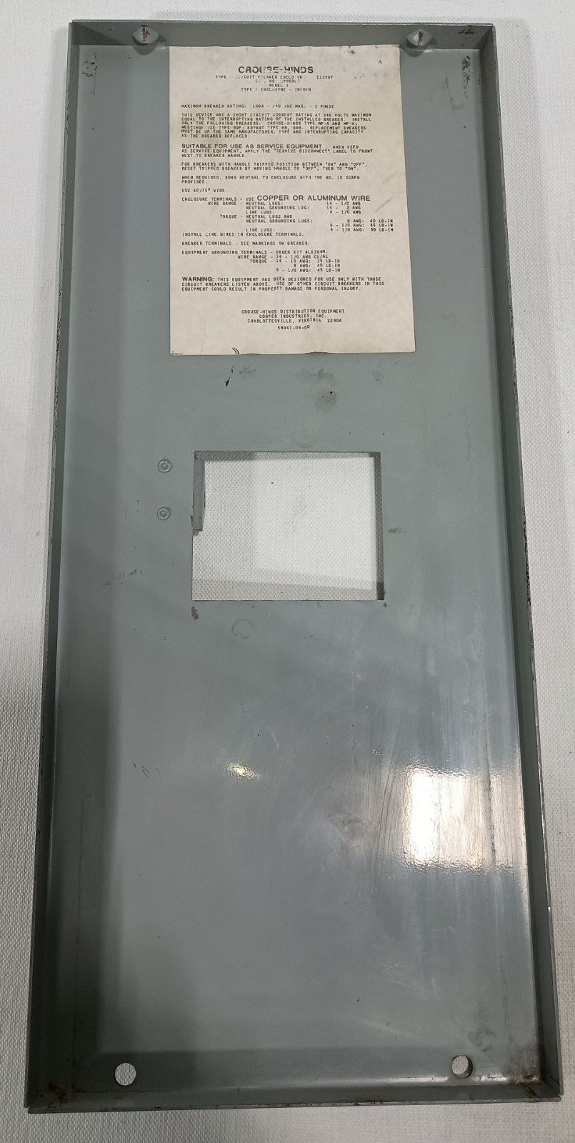 50A Breaker Disconnect Indoor Three Phase Crouse-Hinds TQL32050 E13207 LP00306 M