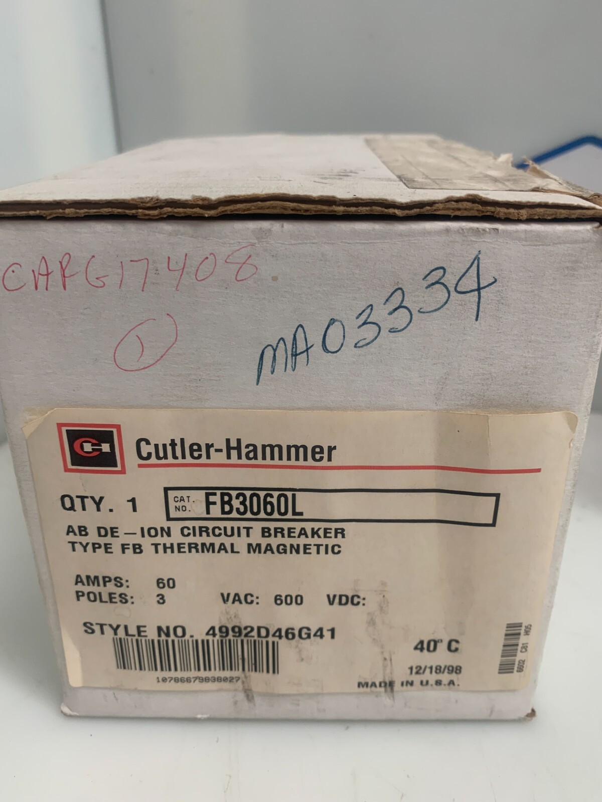 Cutler Hammer FB3060L CIRCUIT BREAKER 60A 600VAC
