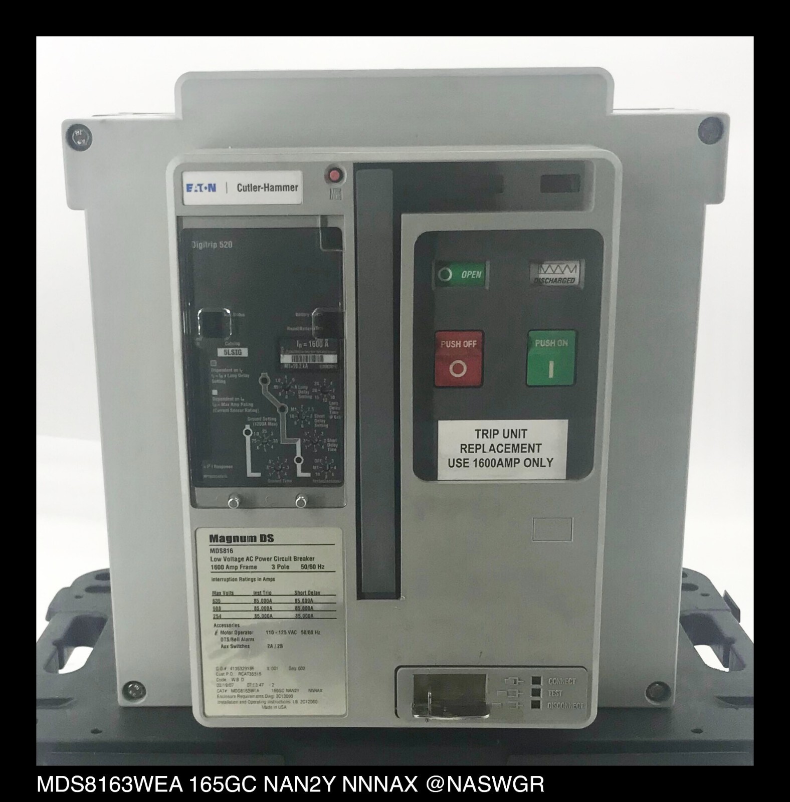Eaton Magnum DS MDS816 Breaker (E/O,D/O) ~ 1600 Amp – Tested/1Yr Warranty