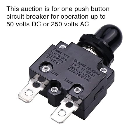 20 Amps Push Button Circuit Breakers, AC 125/250V DC 50V Thermal Ove Size: 20A