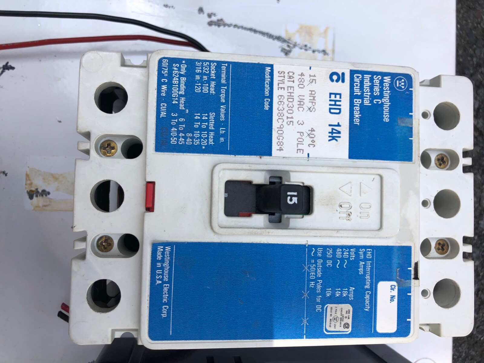 WESTINGHOUSE EHD3030L SERIES C CIRCUIT BREAKER 30A 480VAC
