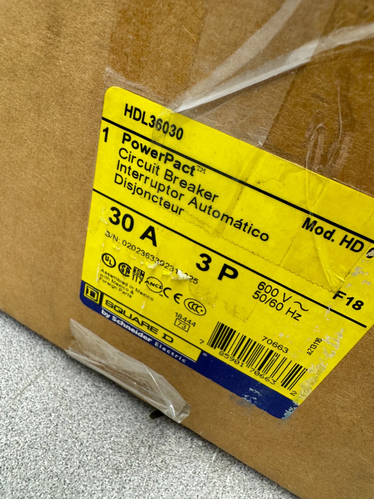 NEW IN BOX SQUARE D HD060 POWERPACT 3 POLE 30AMP CIRCUIT BREAKER HDL36030
