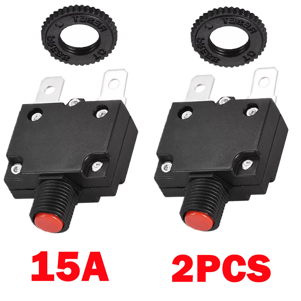 2x 15A 125/250V Push Button Reset Overload Protector Thermal Circuit Breaker NEW