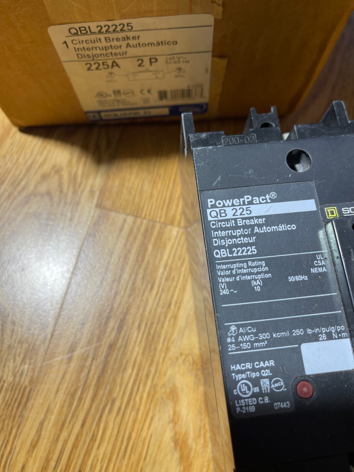 NEW QBL22225 SQUARE D 2 POLE 225AMP 240V 10KA POWERPACT CIRCUIT BREAKER