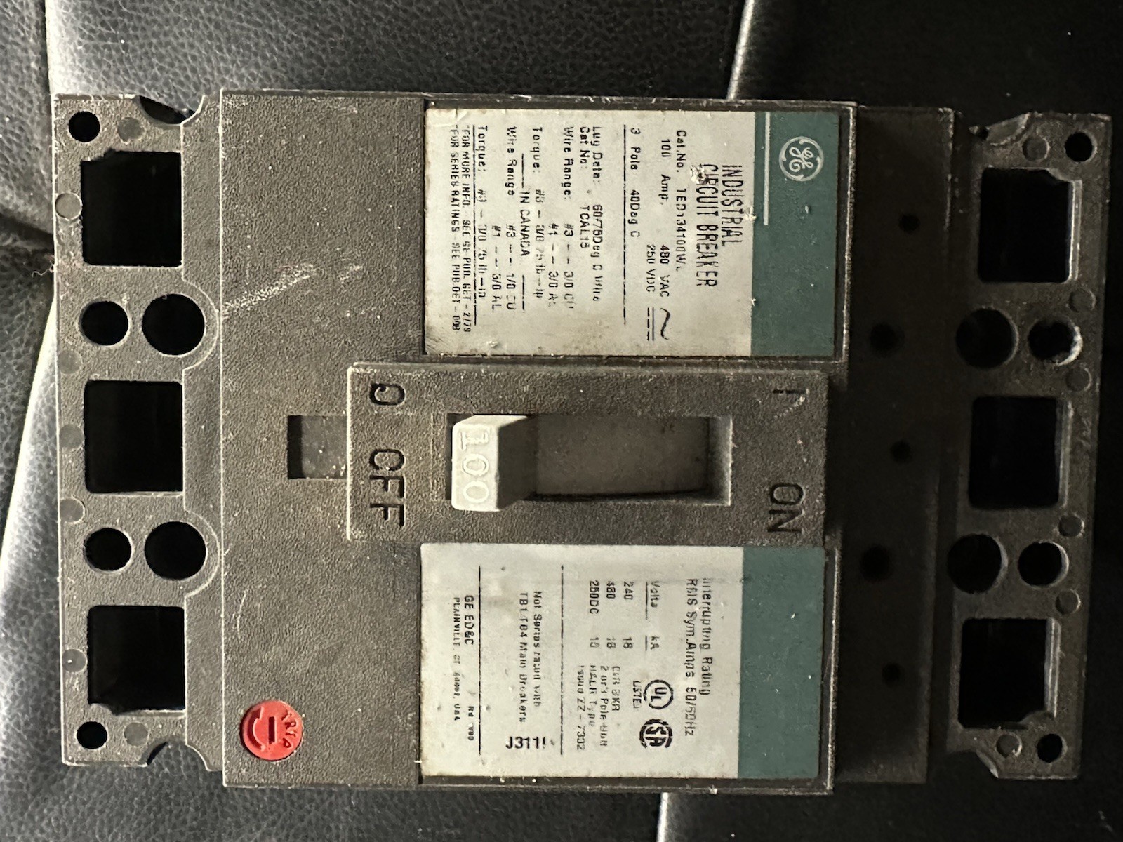 Square D TED134100WL 100A 3-Pole Industrial Circuit Breaker 480V TESTED