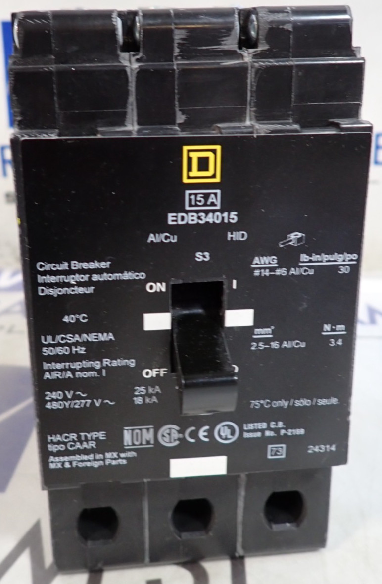 New Square D EDB34015 15 Amp 480Y/277 VAC 3 Pole Type EDB Bolt-On Breaker