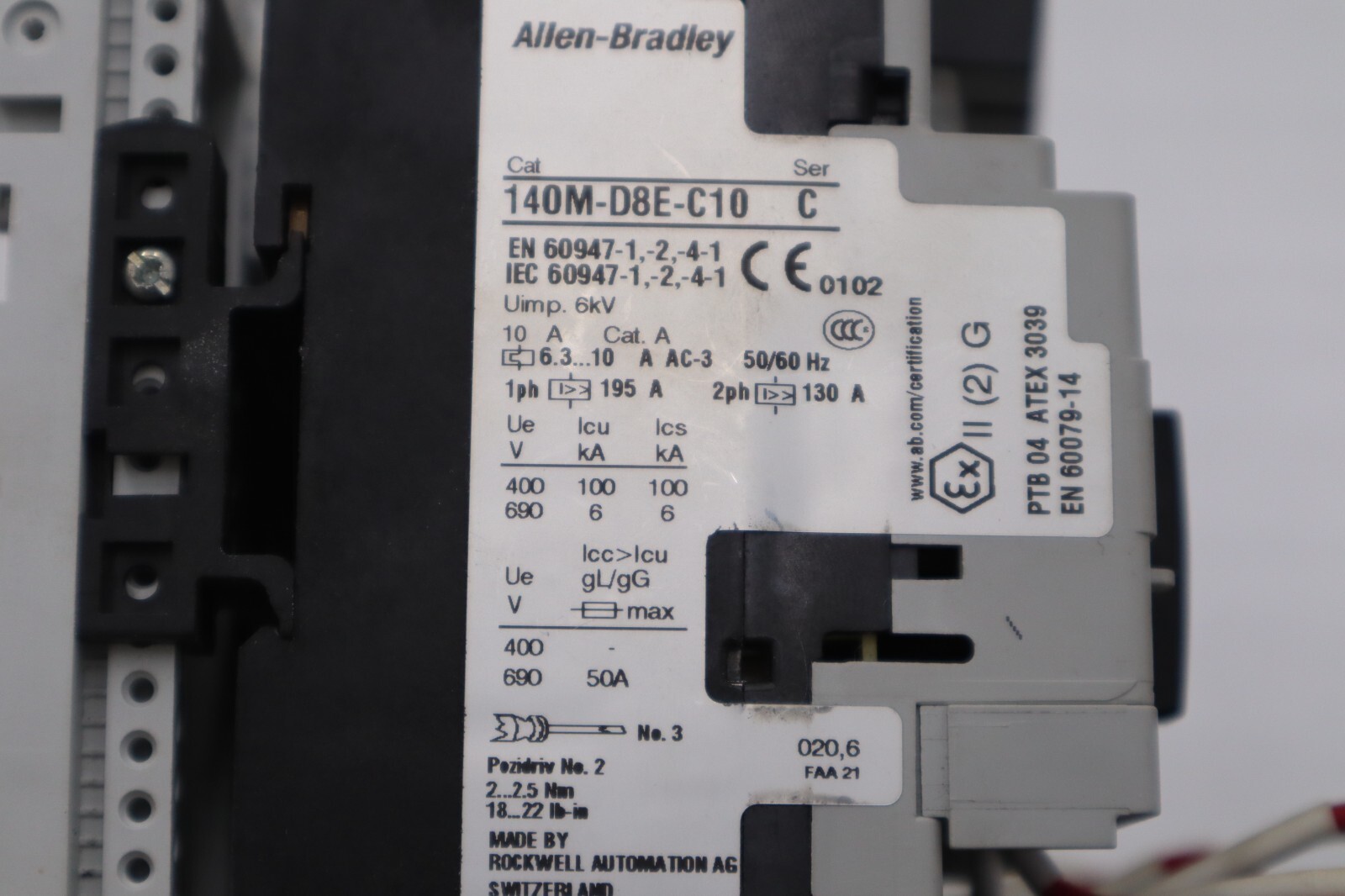 ALLEN BRADLEY 140M-D8E-C10 CIRCUIT BREAKER WITH 100-C30*00 CONTACTOR #4822-A