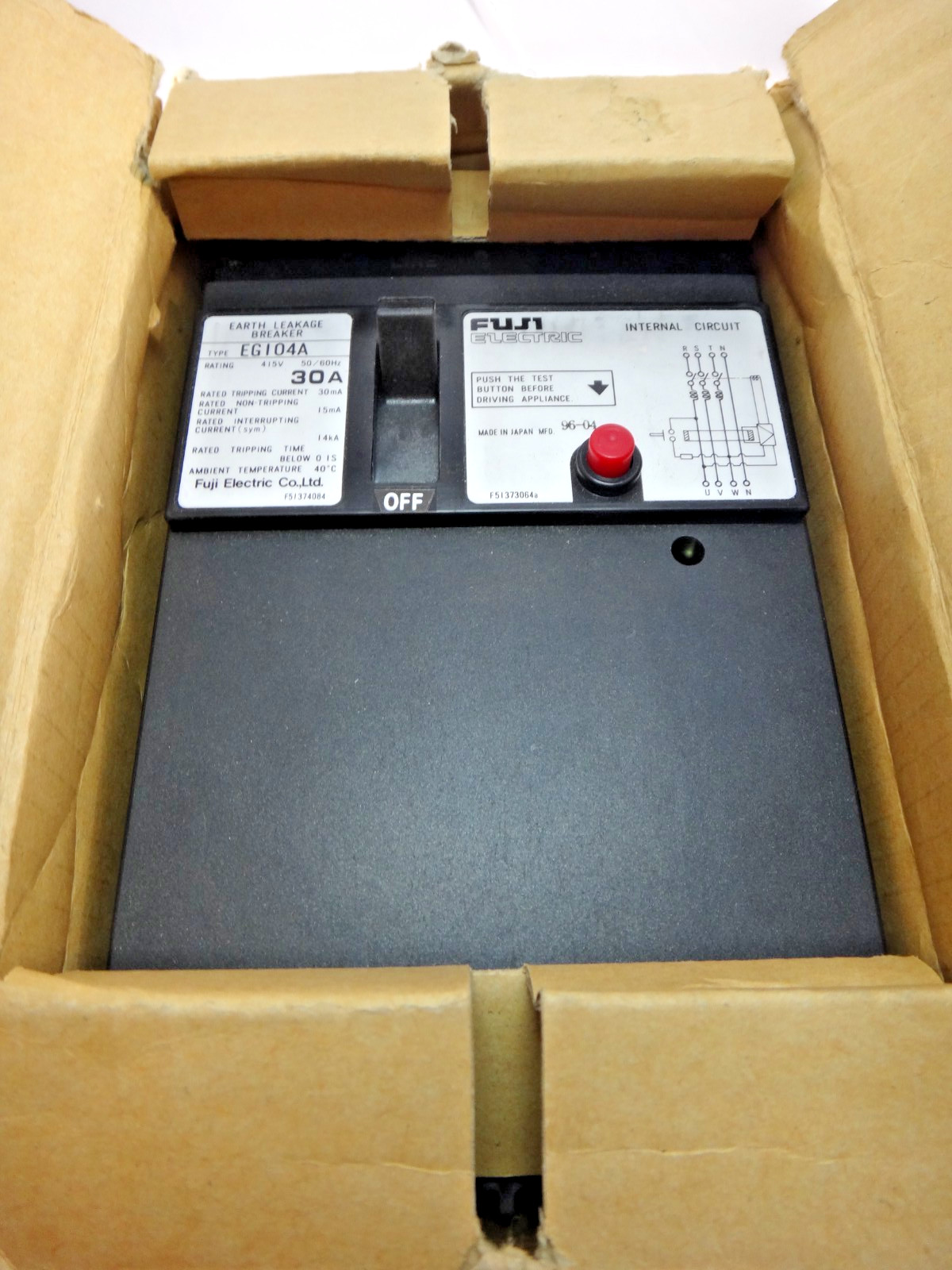 Fuji Earth Leakage Circuit Breaker 0680 0136 30A 415 V 50 60 Hz EG104A Type
