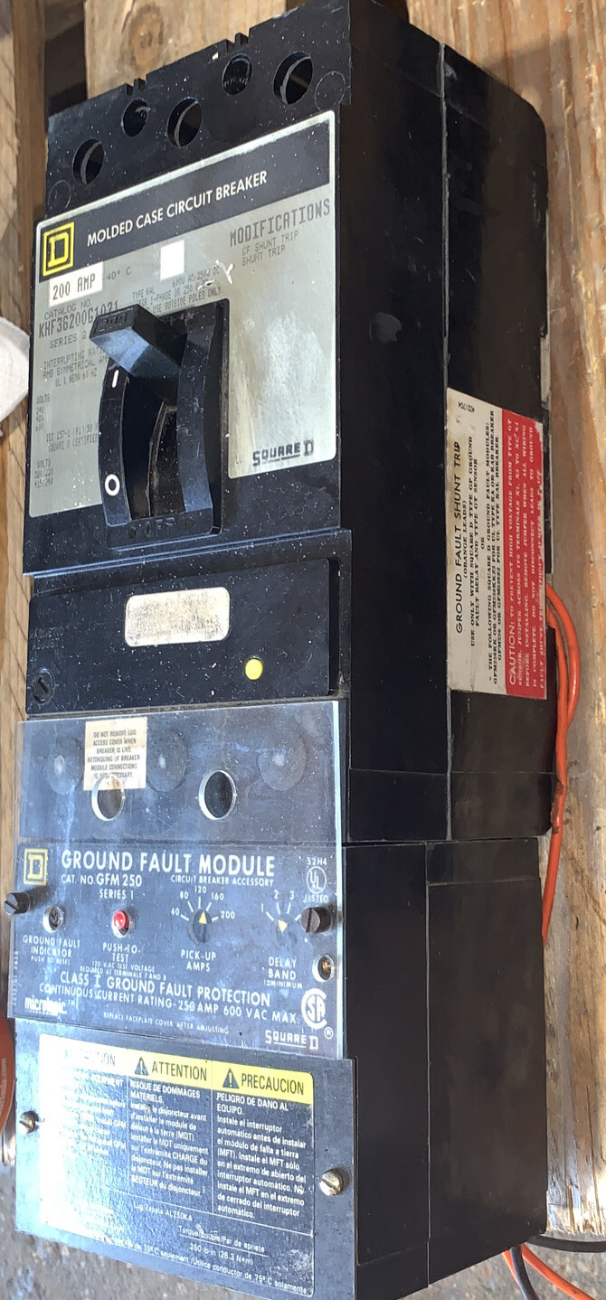 Square D KHF36200G1021/200A /3p /600V Circuit Breaker GFM250 Ground Fault Module