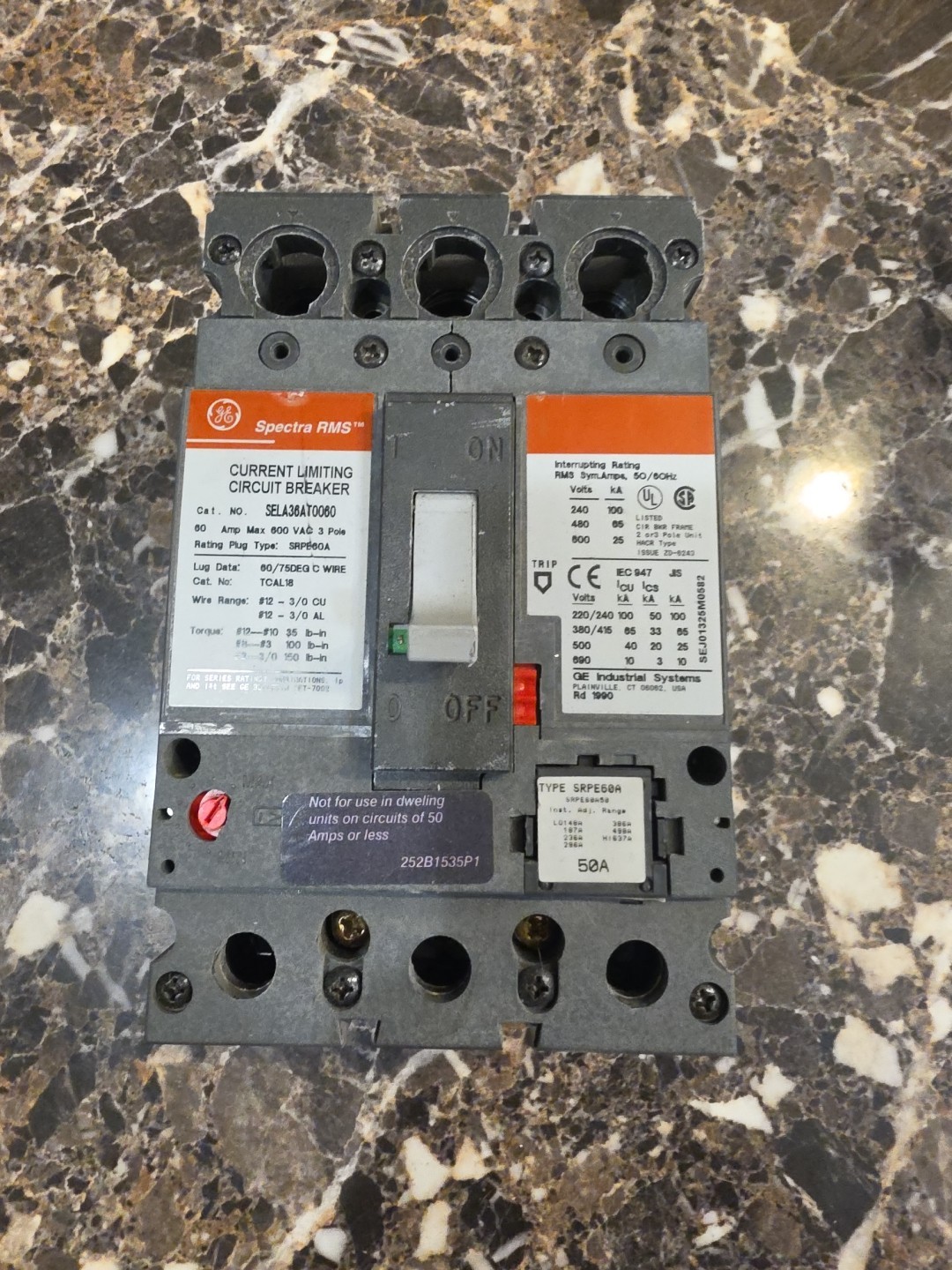 GE 3 POLE SELA36AT0060 W/ 50 AMP TRIP