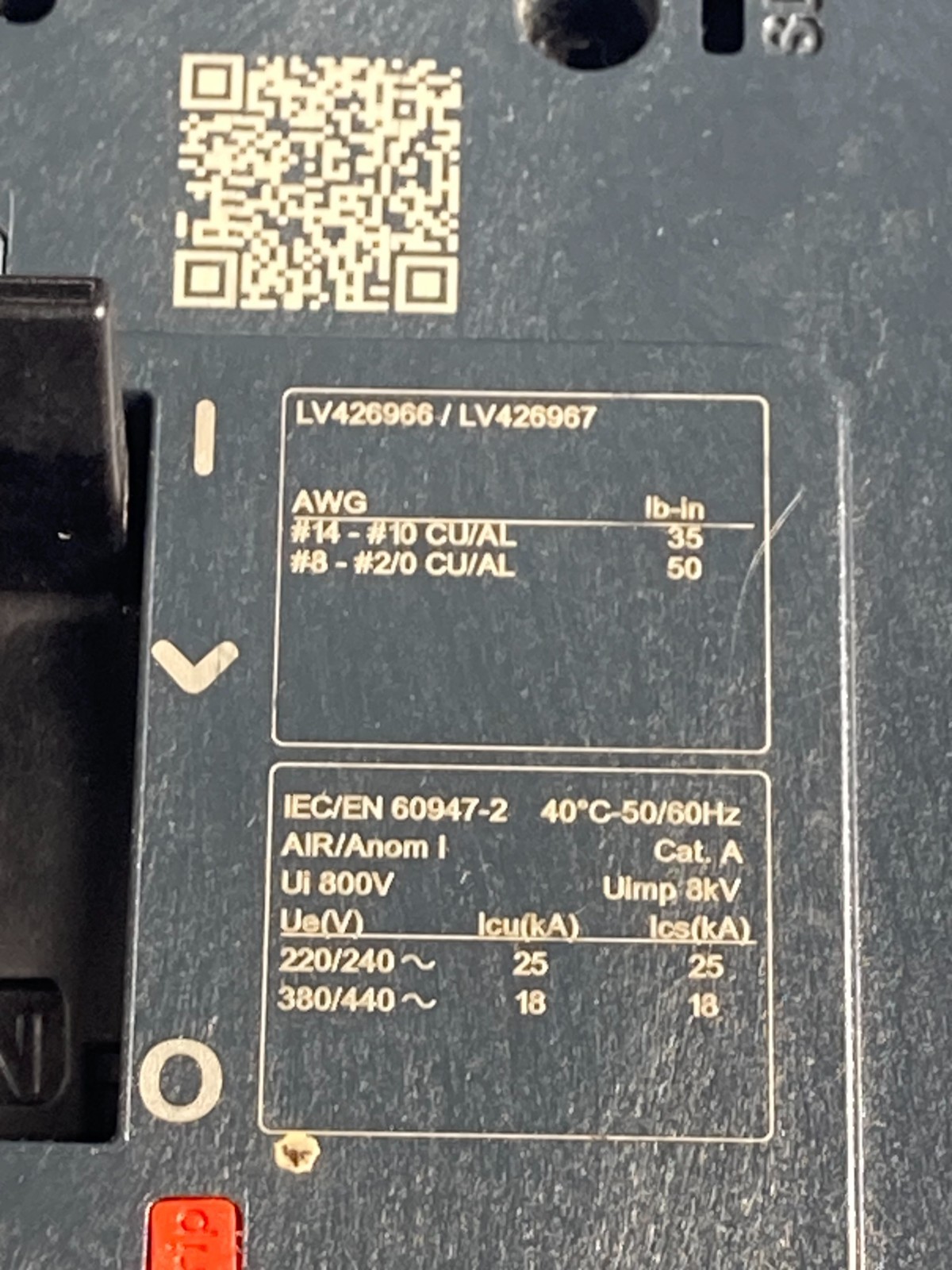 Square D BDA34060Y, 60 Amp, 480 Volt, 3 Pole, BD60 I-LINE Circuit Breaker AC/DC