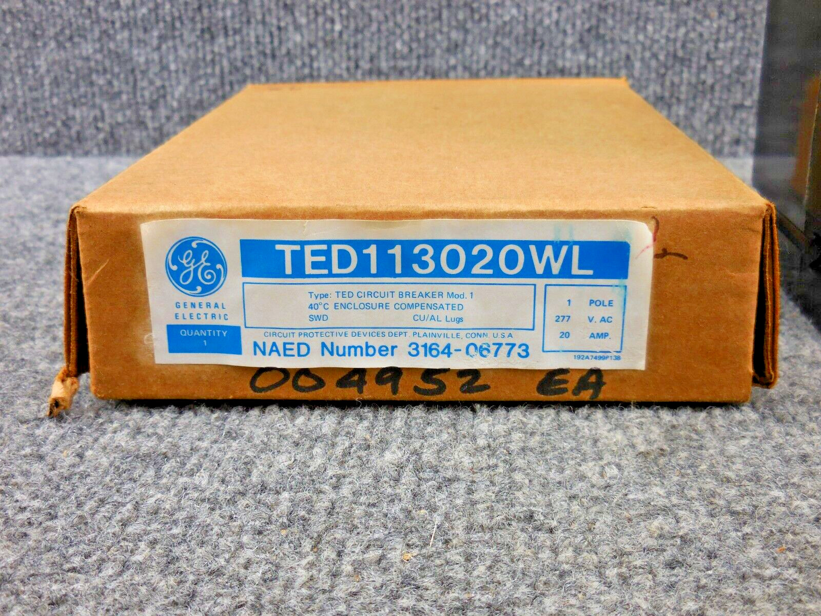 NOS New Unused GE General Electric TED113020WL TED Circuit Breaker 1 Pole 20amp