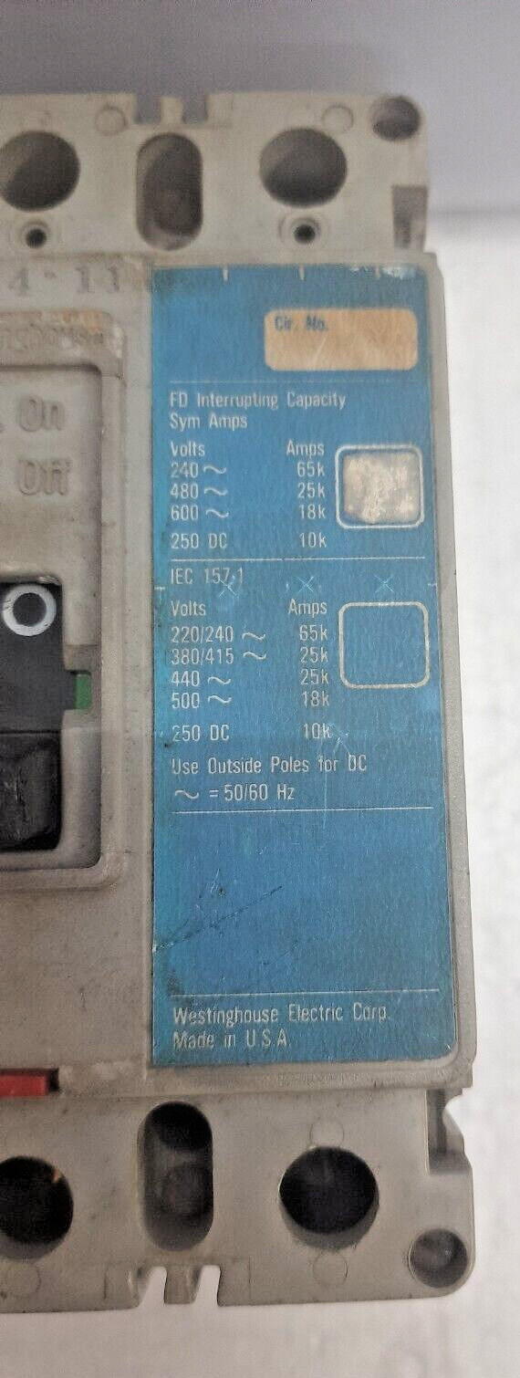 Westinhouse FD 25k 100 Amp Cat F03100 Industrial Circuit Breaker Tested OK