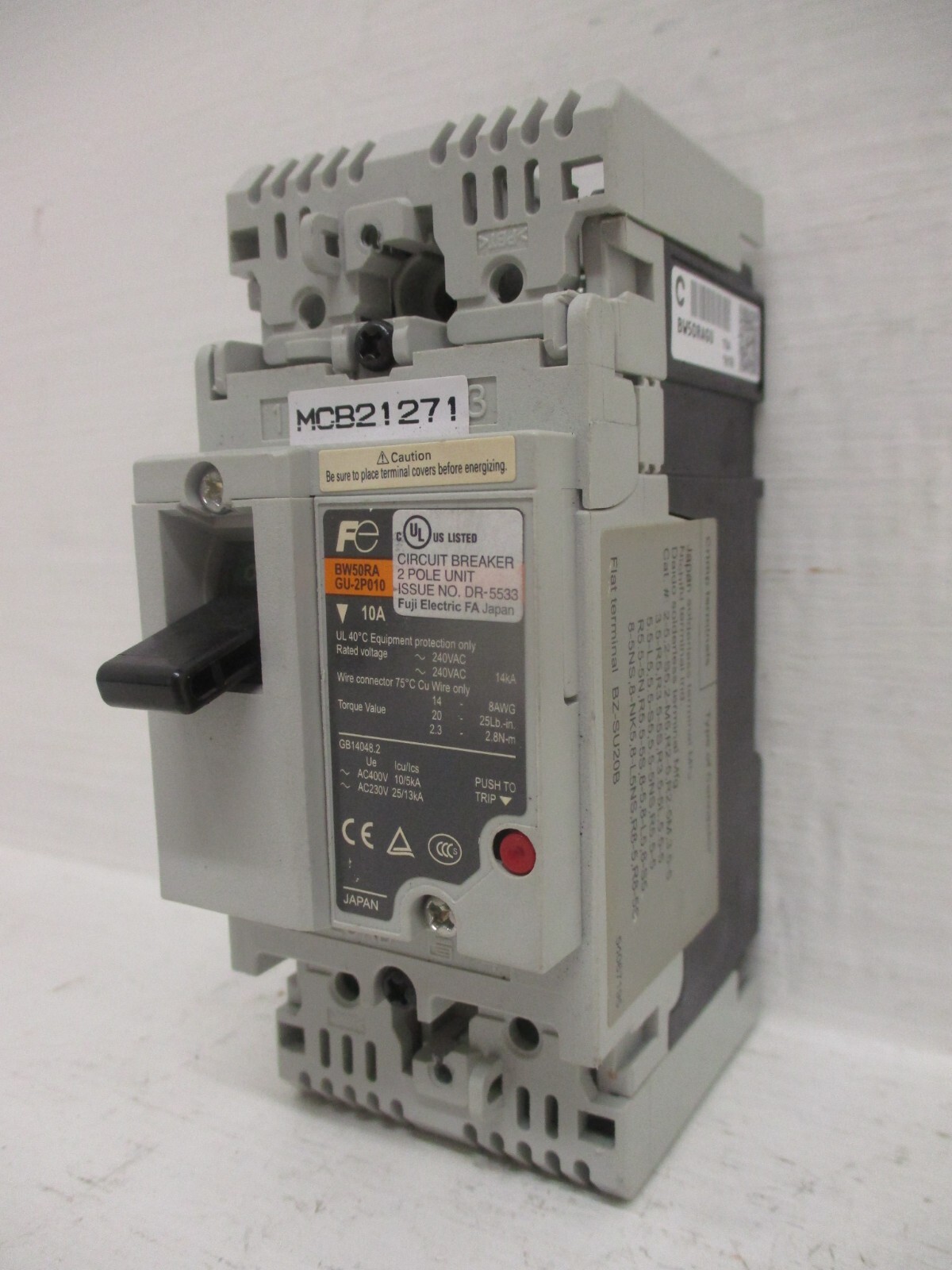 Fuji Electric BW50RAGU-2P010 10 Amp Auto Breaker 2-Pole 10A 690VAC 250VDC BW50RA