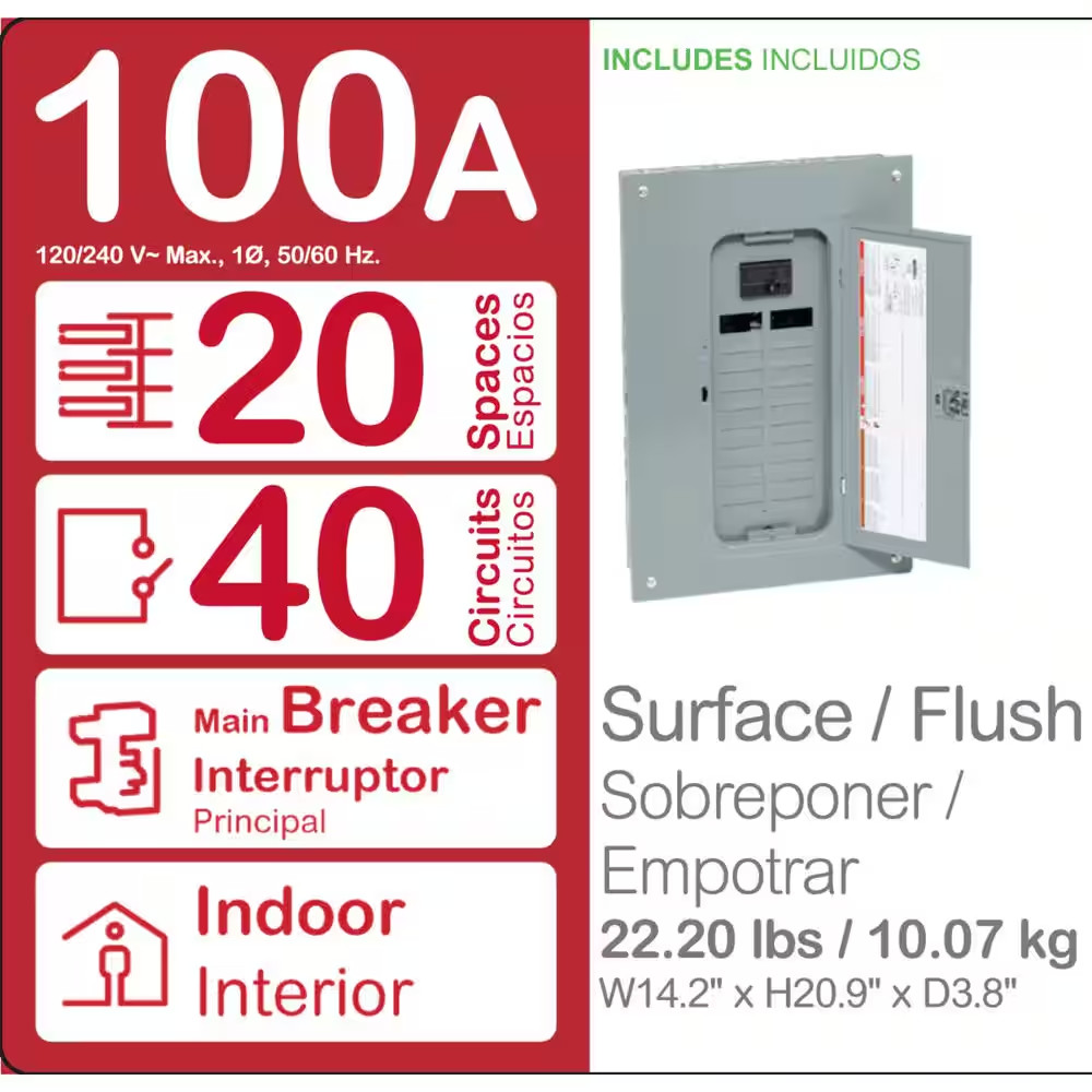 Homeline 100 Amp 20-Space 40-Circuit Indoor Main Breaker Plug-On Neutral Load Ce